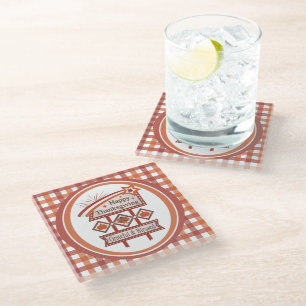 Posavasos De Vidrio Feliz Día de Acción de Gracias, Rótulo Retro Bendi