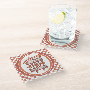 Posavasos De Vidrio Feliz Día de Acción de Gracias, Rótulo Retro Bendi