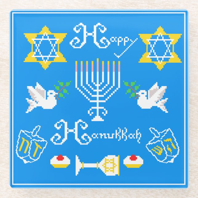 Posavasos De Vidrio Feliz Día de Hanukkah (Anverso)
