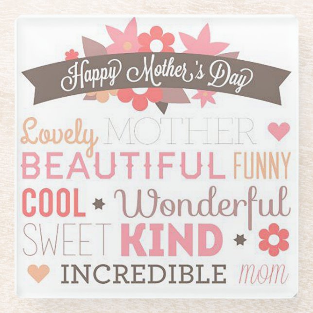 Posavasos De Vidrio Feliz Día de la Madre (Anverso)