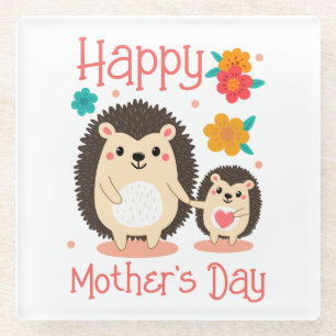Posavasos De Vidrio Feliz Día de la Madre Mamá y Bebé Erizo