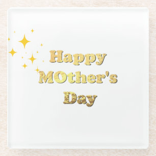 Posavasos De Vidrio Feliz día de las madres. Caligrafía simple en oro