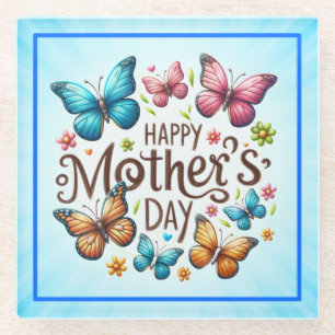 Posavasos De Vidrio Feliz Día de las Madres con Clipart de Mariposas