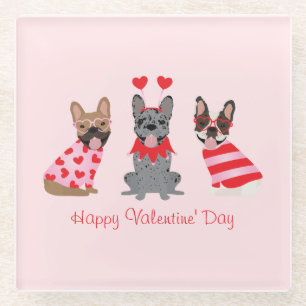 Posavasos De Vidrio Feliz Día de San Valentín Bulldoges franceses