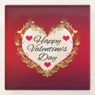 Posavasos De Vidrio Feliz Día de San Valentín, forma del corazón - 479
