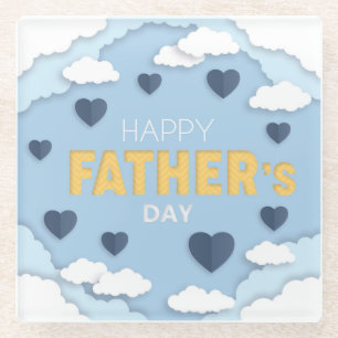 Posavasos De Vidrio Feliz Día del Padre corazones azules en el cielo
