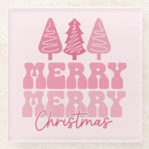 Posavasos De Vidrio Feliz Feliz Navidad - Diseño de vacaciones rosas