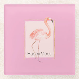 Posavasos De Vidrio Feliz Flamenco Rosa Chic