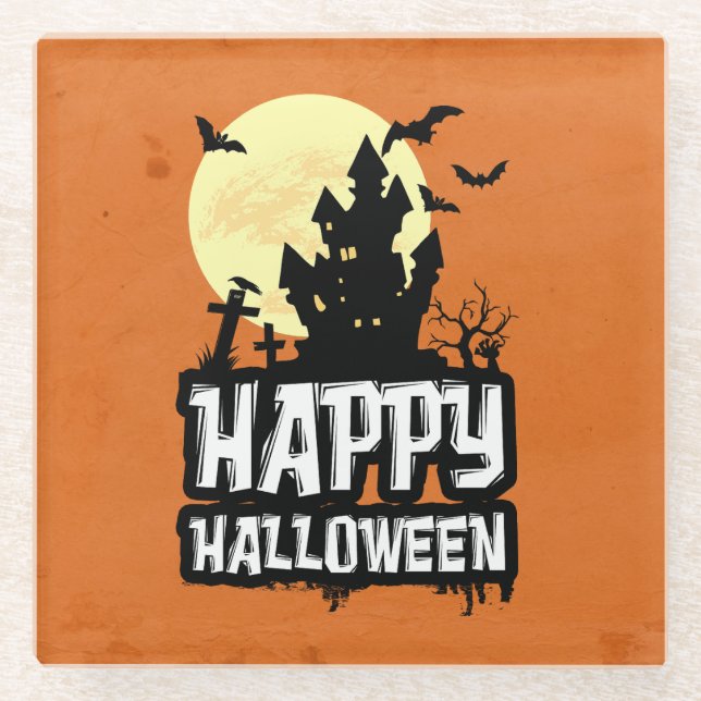 Posavasos De Vidrio Feliz Halloween (Anverso)