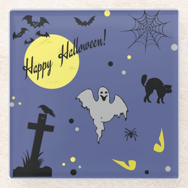 Posavasos De Vidrio Feliz Halloween (Anverso)