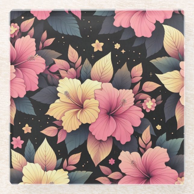 Posavasos De Vidrio Feliz Hibiscus (Anverso)