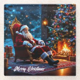 Posavasos De Vidrio Feliz invierno navideño Santa Magia