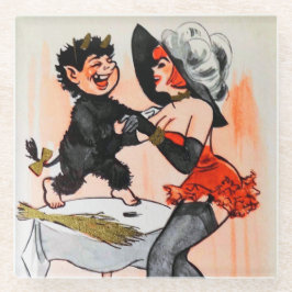 Posavasos De Vidrio Feliz Krampus con la Navidad Vintage de la Temptre