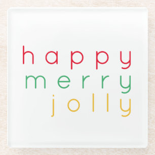 Posavasos De Vidrio FELIZ MERRY JOLLY Glass Coaster
