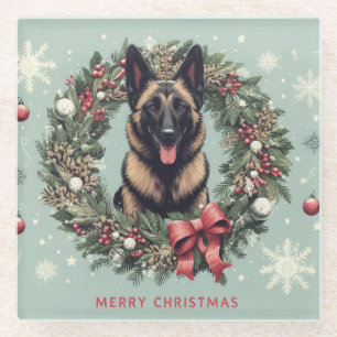 Posavasos De Vidrio Feliz Navidad Belga Malinois Dog Xmas