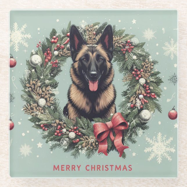Posavasos De Vidrio Feliz Navidad Belga Malinois Dog Xmas (Anverso)