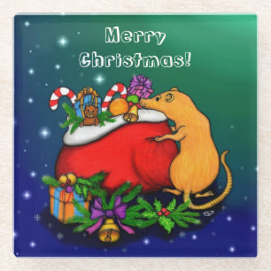 Posavasos De Vidrio Feliz Navidad con el príncipe rata