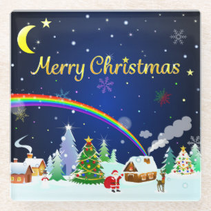 Posavasos De Vidrio Feliz Navidad con la luna creciente