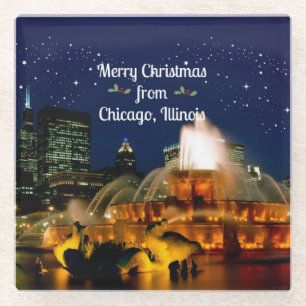 Posavasos De Vidrio Feliz Navidad desde Chicago,