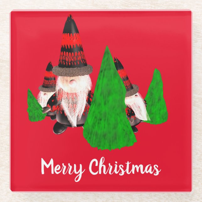 Posavasos De Vidrio Feliz Navidad, Divertidos Enanos Personalizados (Anverso)