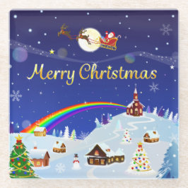 Posavasos De Vidrio Feliz Navidad en plena luna