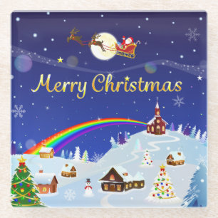 Posavasos De Vidrio Feliz Navidad en plena luna