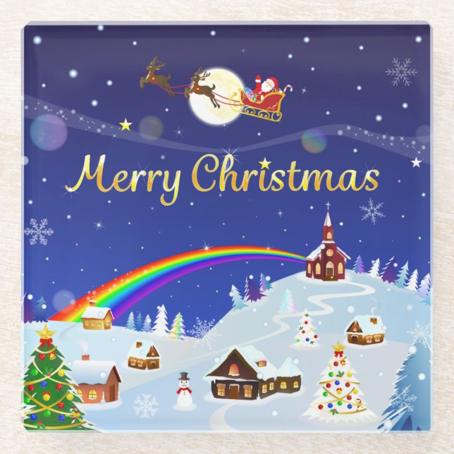 Posavasos De Vidrio Feliz Navidad en plena luna (Anverso)