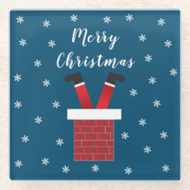 Posavasos De Vidrio Feliz Navidad Papá Noel Atrapado En Una Chimenea