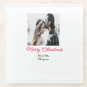 Posavasos De Vidrio Feliz Navidad pareja foto añadir nombre feliz navi