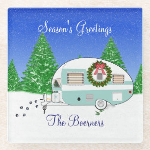 Posavasos De Vidrio Feliz Navidad Remolque de Campamento Retro