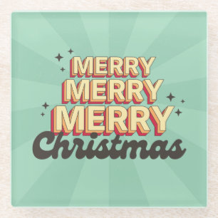 Posavasos De Vidrio Feliz Navidad retro grooveja texto estacional