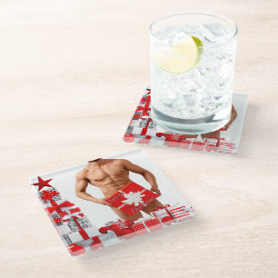 Posavasos De Vidrio Feliz Navidad SlipperyJoe regalo rojo blanco plata
