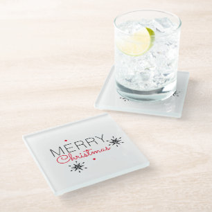 Posavasos De Vidrio Feliz Navidad Snowflake Red and Black
