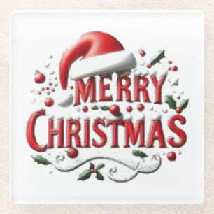 Posavasos De Vidrio Feliz Navidad Sombrero de Santa