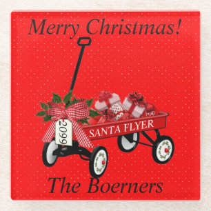 Posavasos De Vidrio Feliz Navidad Vagón Rojo con regalos