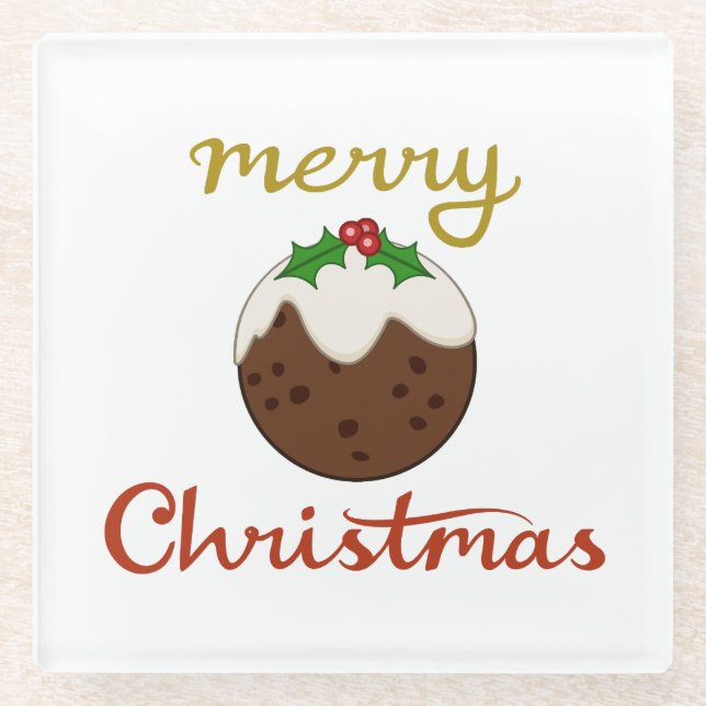 Posavasos De Vidrio Feliz Navidad y diseño de pudding (Anverso)