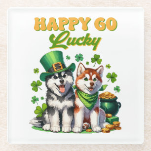 Posavasos De Vidrio Feliz y Afortunado Husky Lindo Día de San Patricio