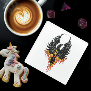 Posavasos De Vidrio Fénix Ardiente Resurgiendo Pájaro de Fuego Llamas 
