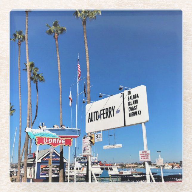 Posavasos De Vidrio Ferry de la isla Balboa, Newport Beach, California (Anverso)