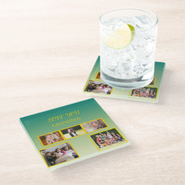 Posavasos De Vidrio Festive Family Collage with Gold Script