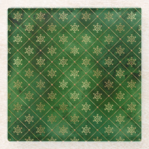 Posavasos De Vidrio Festividad de copos de nieve verde y Relieve metal