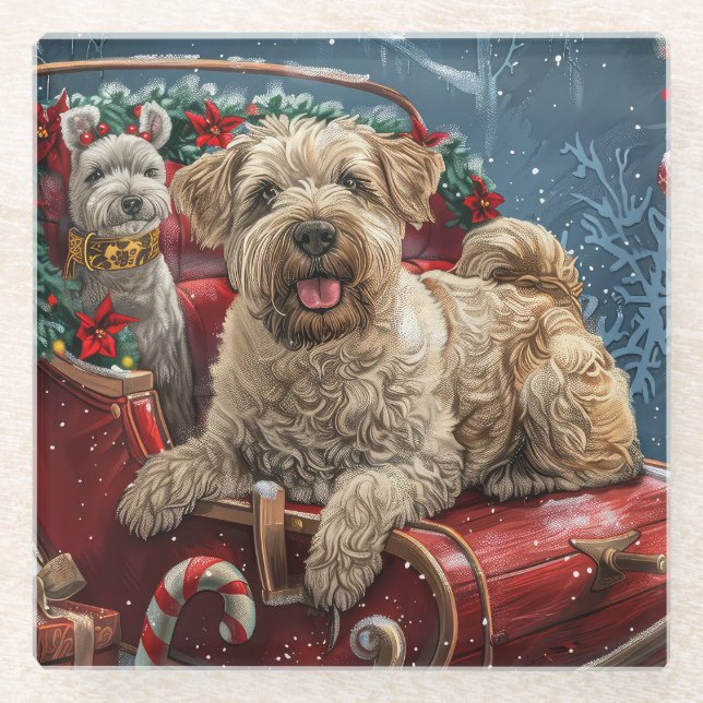 Posavasos De Vidrio Festividad de los Navidades de Perro Wheaten Terri (Anverso)