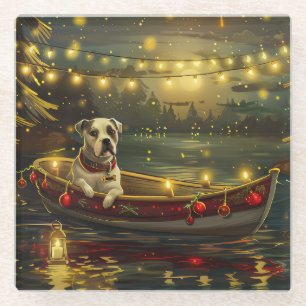 Posavasos De Vidrio Festivo Viaje de Navidad American Staffordshire