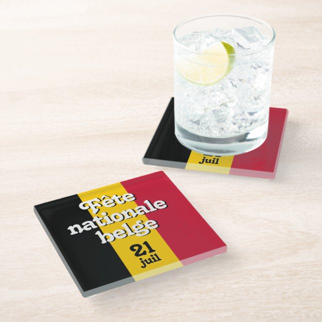 Posavasos De Vidrio Fête nationale belga bandera belga (Angular)