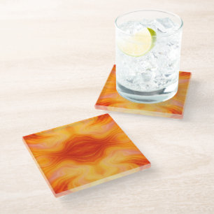 Posavasos De Vidrio Fiery Naranja Gold Marble Coaster Set Elegante
