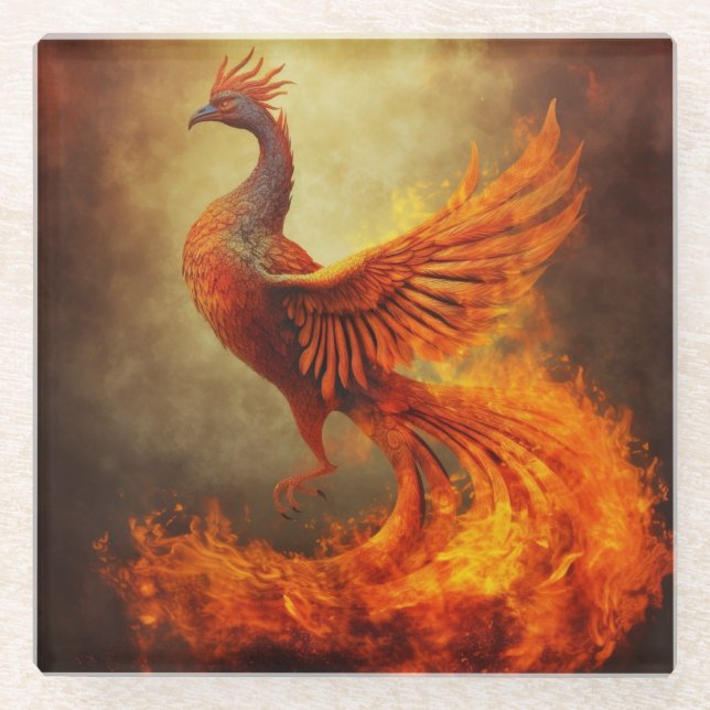 Posavasos De Vidrio Fiery Phoenix en bruma (Anverso)