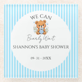 Posavasos De Vidrio Fiesta de baby shower a rayas azules No podemos es