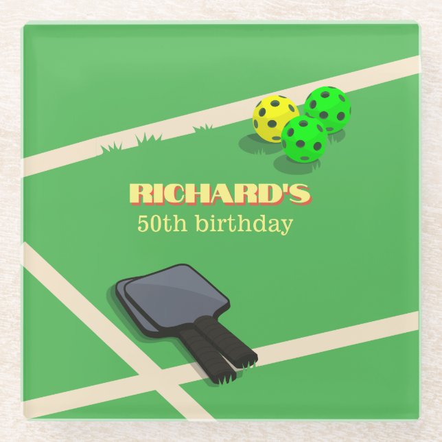 Posavasos De Vidrio Fiesta de cumpleaños con temas de pelota para depo (Anverso)