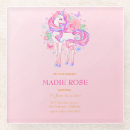 Posavasos De Vidrio Fiesta de Cumpleaños del Unicornio Mágico