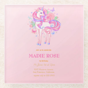 Posavasos De Vidrio Fiesta de Cumpleaños del Unicornio Mágico